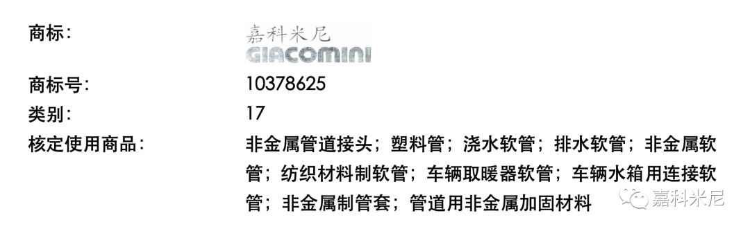 GIACOMINI S.P.A. 意大利嘉科米尼商标声明